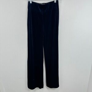 MNG Mango Navy Blue Velvet Pants Women's Straight Leg Pull On Contemporary Chic